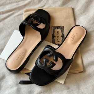 GG Cut-Out Leather Slide Sandals