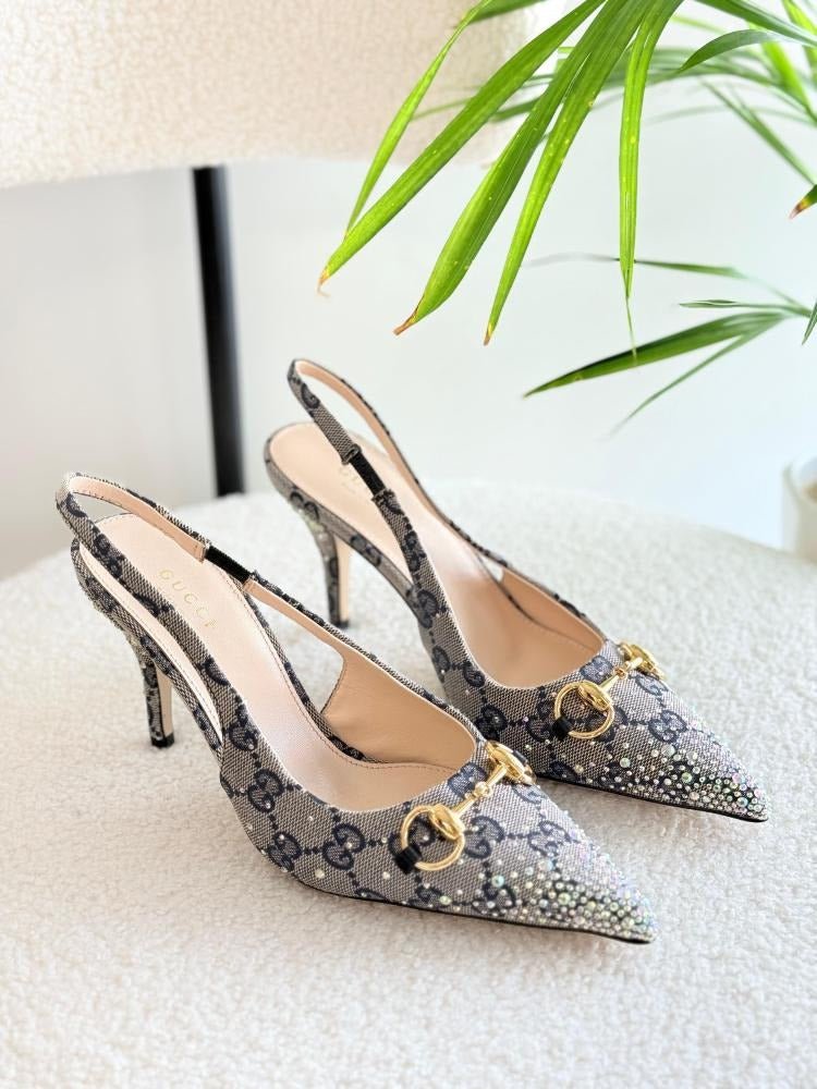 Horsebit Canvas Backstrap Heels - Image 6