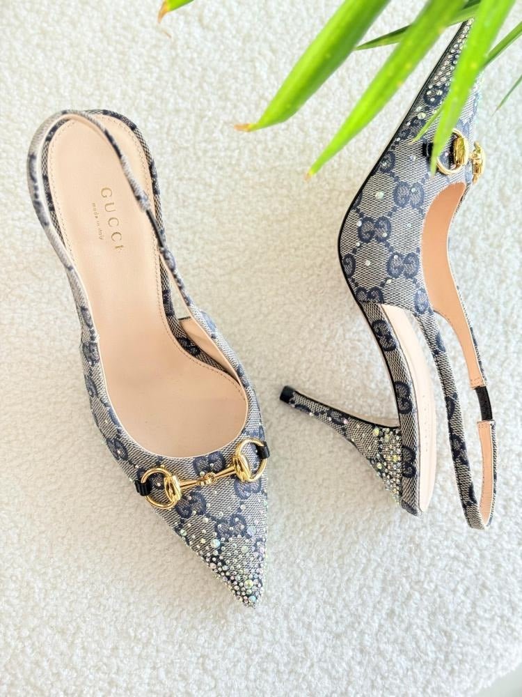 Horsebit Canvas Backstrap Heels - Image 7